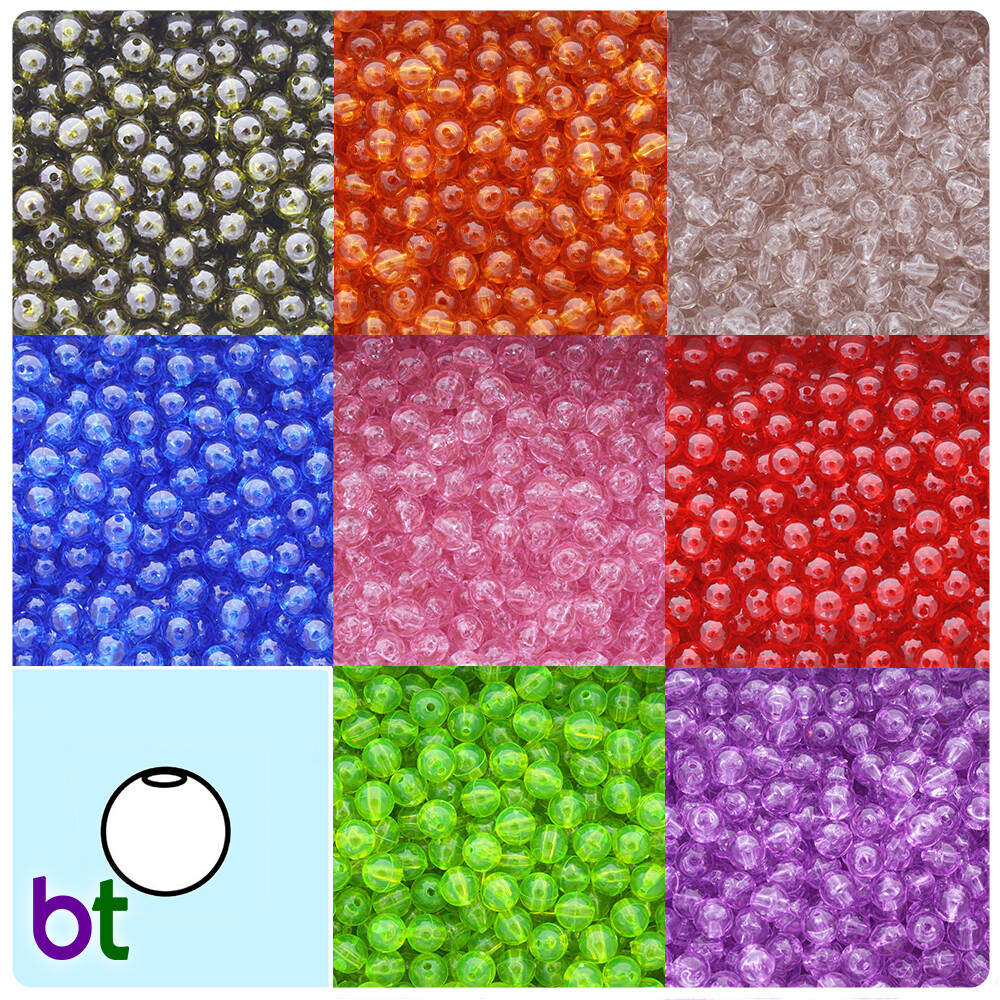 BeadTin Transparent 10mm Round Plastic Beads (150pcs) – Color choice