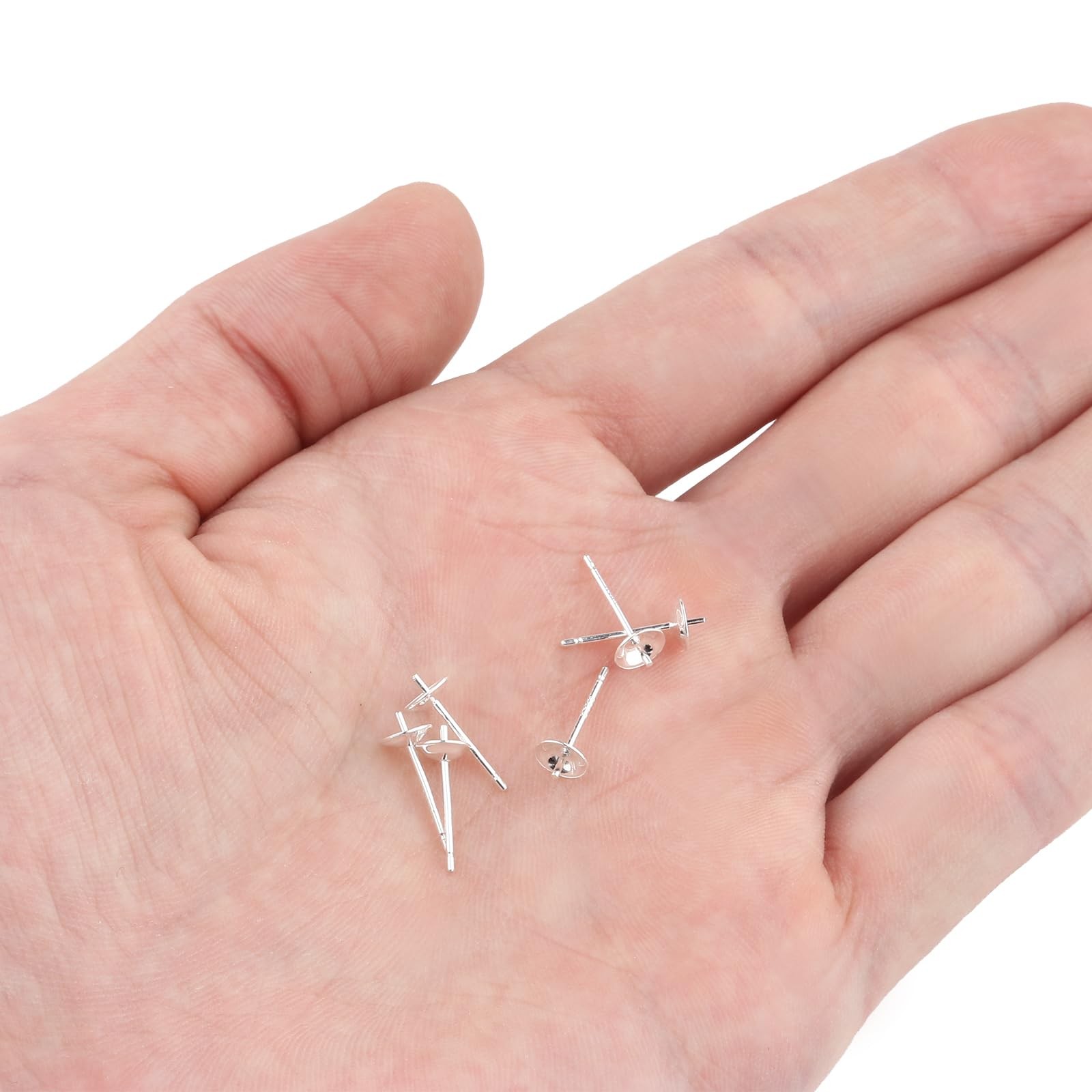 3 Pairs Hypoallergenic 925 Sterling Silver Earrings Posts Pearl Cup Pad Blank…
