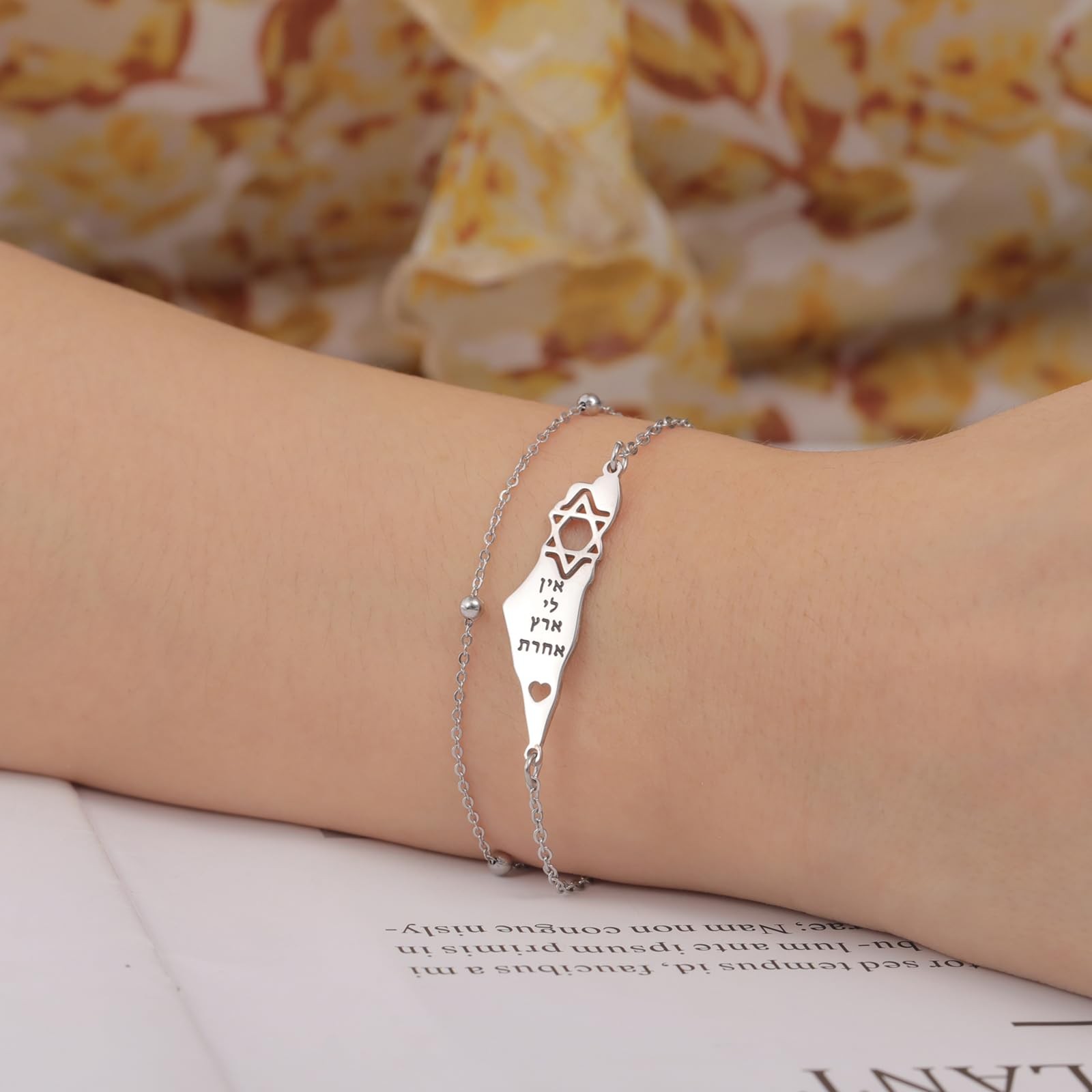 Israel Palestine Map Bracelet for Women Men Stainless Steel Star of David B – 05
