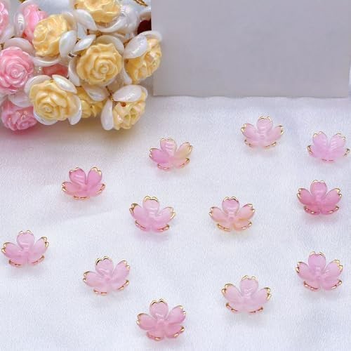 50Pcs Cherry Blossom Acrylic Flower Beads, Mini Floral Spacer Beads for Jewelry