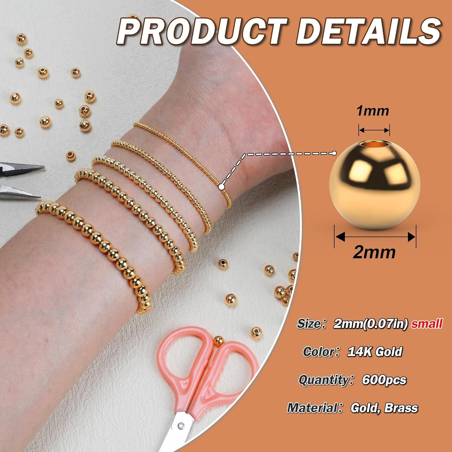 14K (600pcs 2mm) /(400pc 3mm)Gold Filled Beads for Jewelry Making Small Smooth