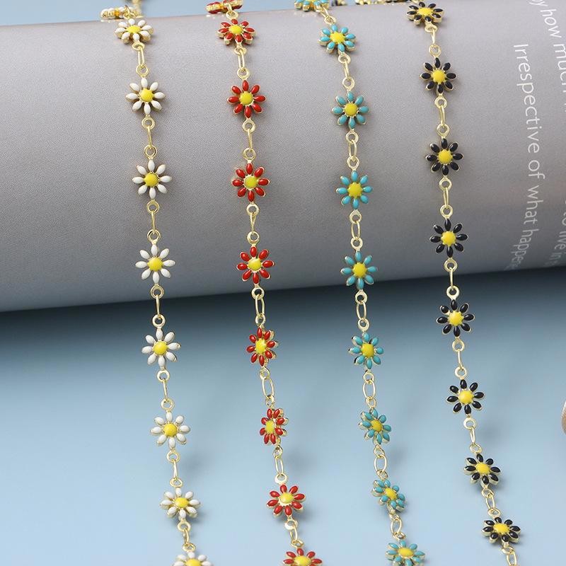 1Foot 18K Gold Plated Flower Chain, Enamel Flower Chain Minimalist Jewelry DIY