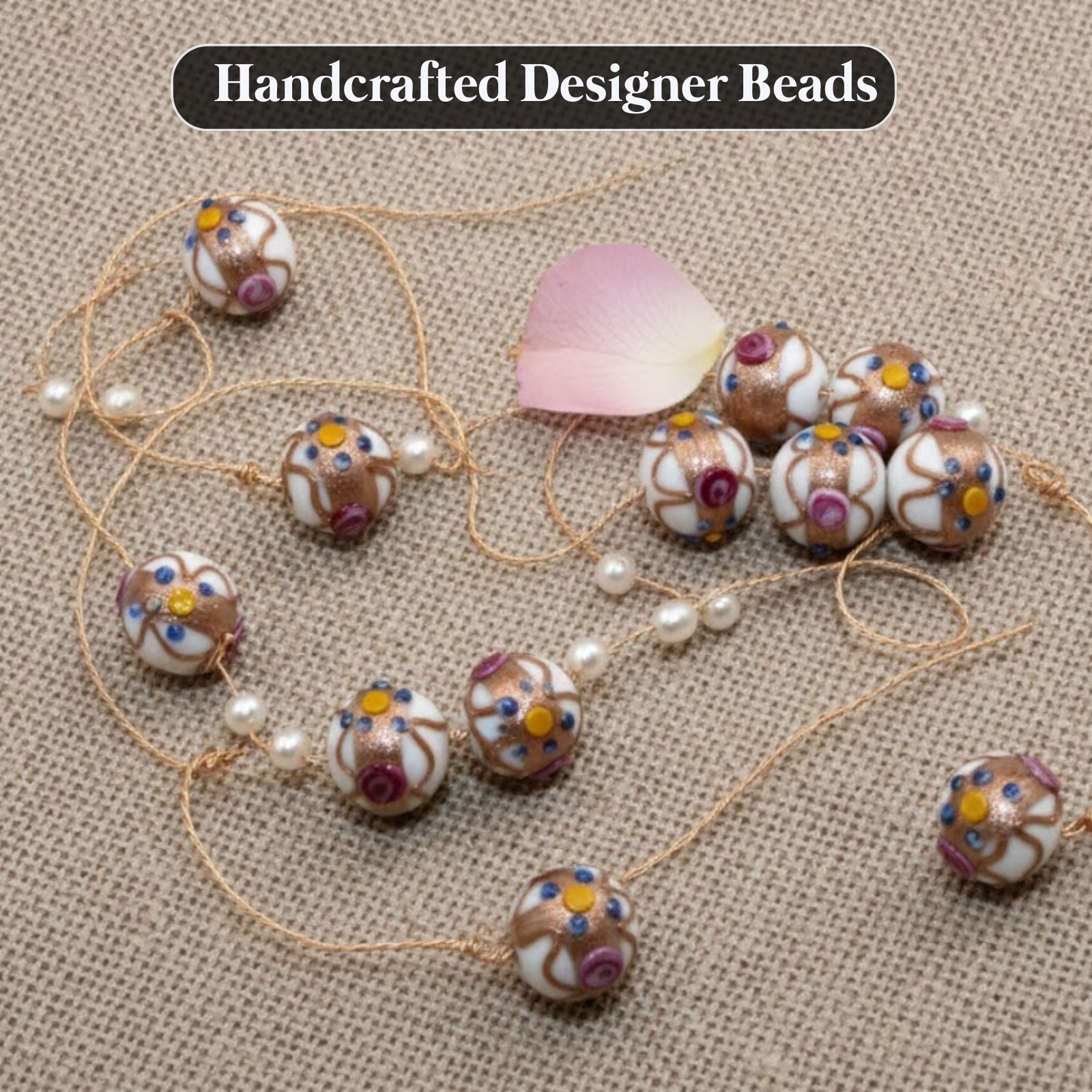 10 Strand Wedding Cake Beads 12mm White, Indian Handmade Fancy Glass Beads.