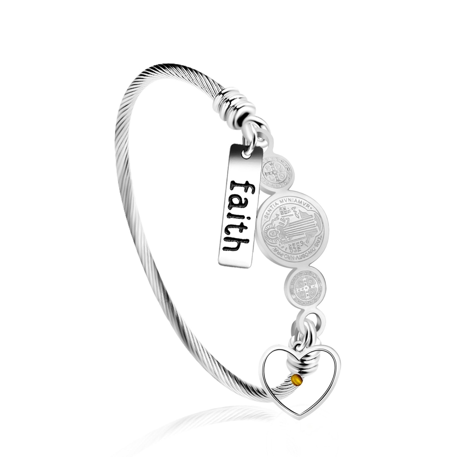 Platinum Plated Twisted Rope Saint Benedict Medal Bangle Bracelets for Wome – 02