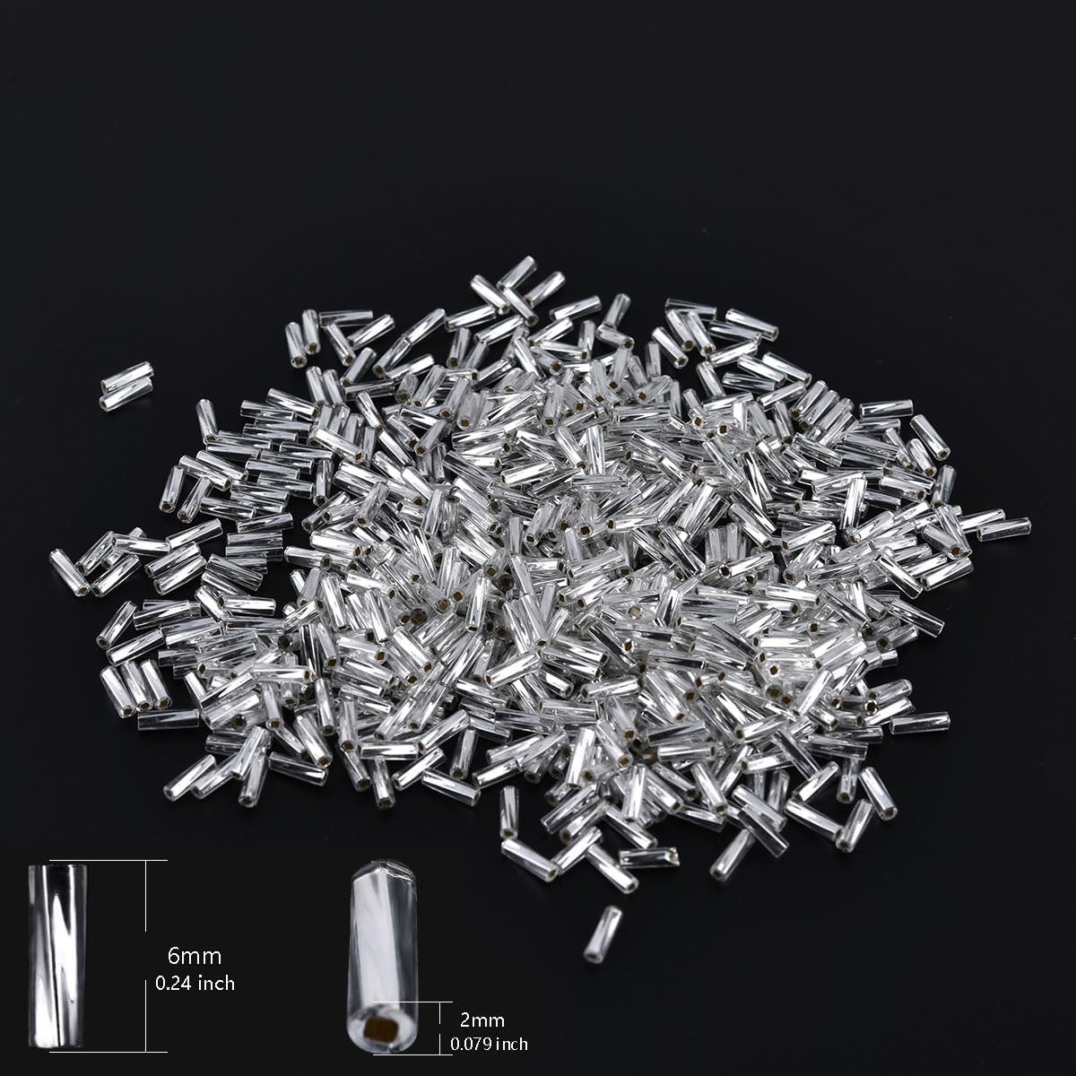 1050pcs 2x7mm Silver Glass Bugle Beads Tube Twisted Seed Beads for Earring Brace