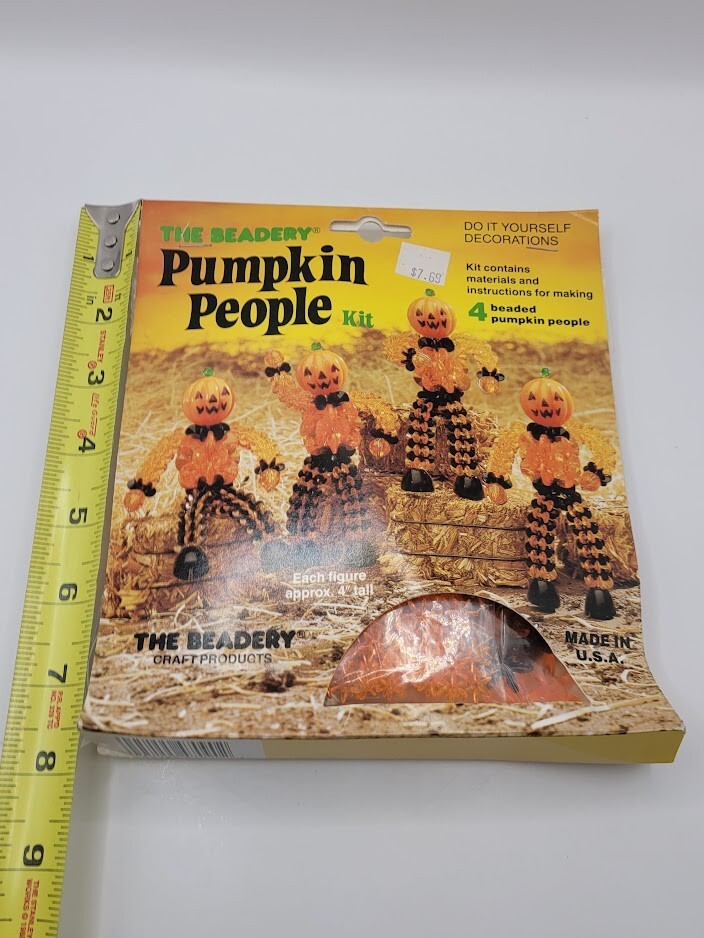 The Beadery PUMPKIN PEOPLE Bead Beading Halloween Ornament Kit Makes 4 Vtg