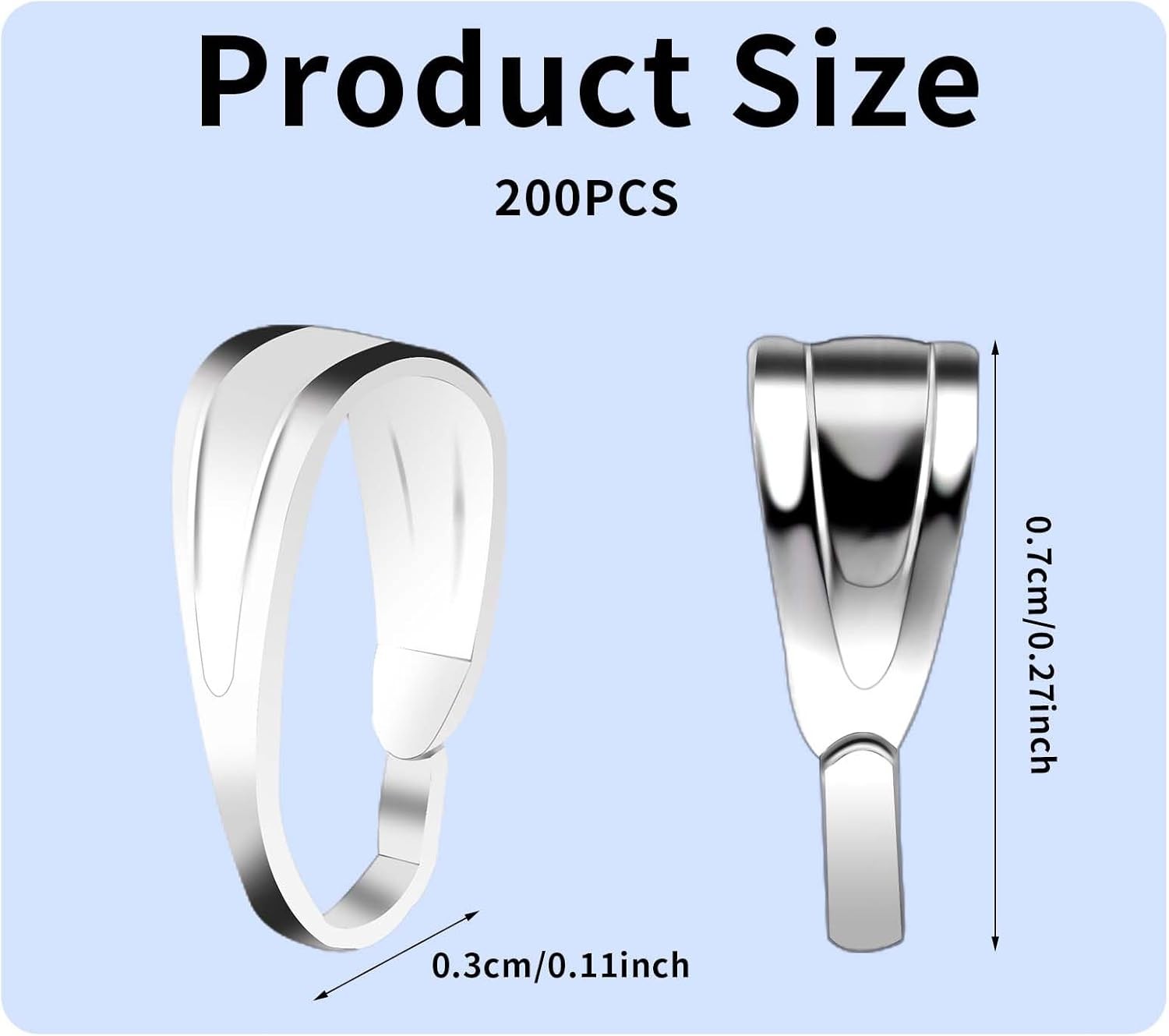 200 Pcs Pinch Bail for Jewelry Making, Bails Pendants Silver