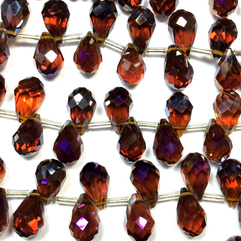 Red Brown Copper 13x8mm Drop Briolette Chinese Crystal Glass Beads Q1 Strand