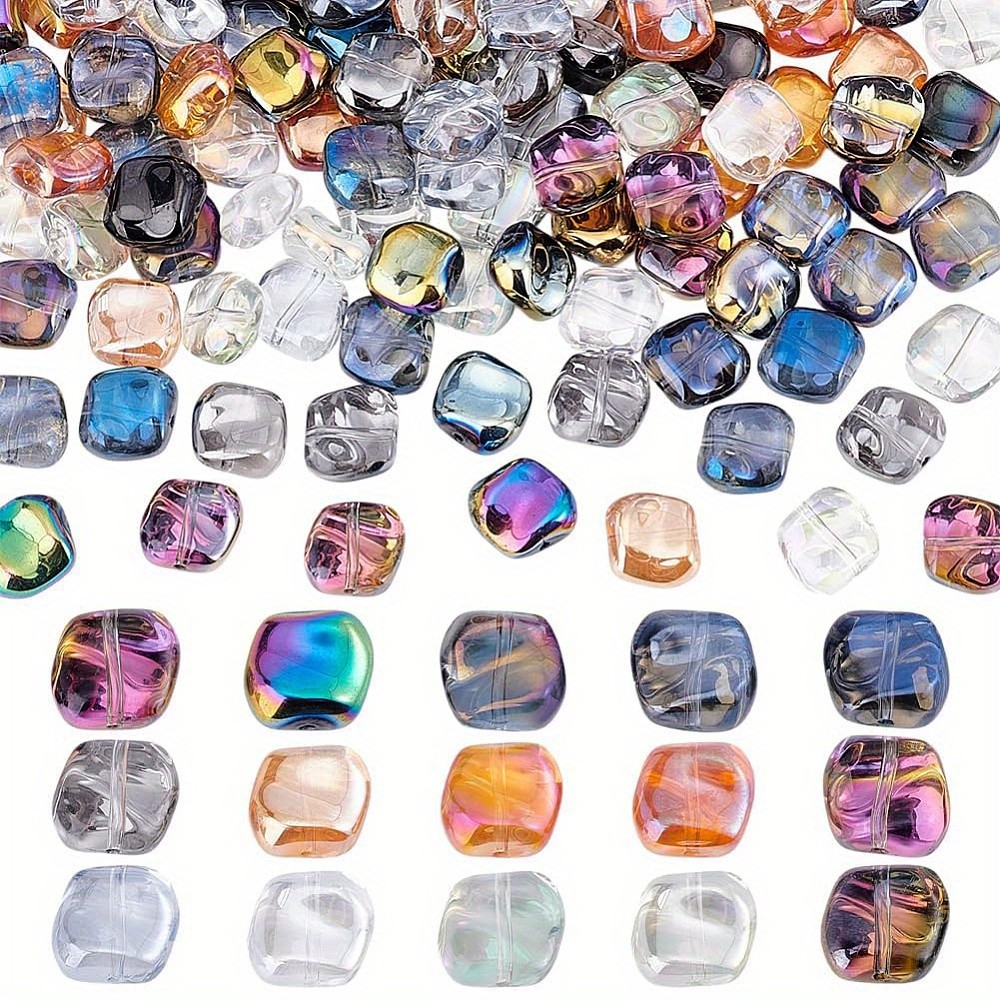1set 150pcs 15 colors Electroplate Transparent Glass Beads Square Mixed color