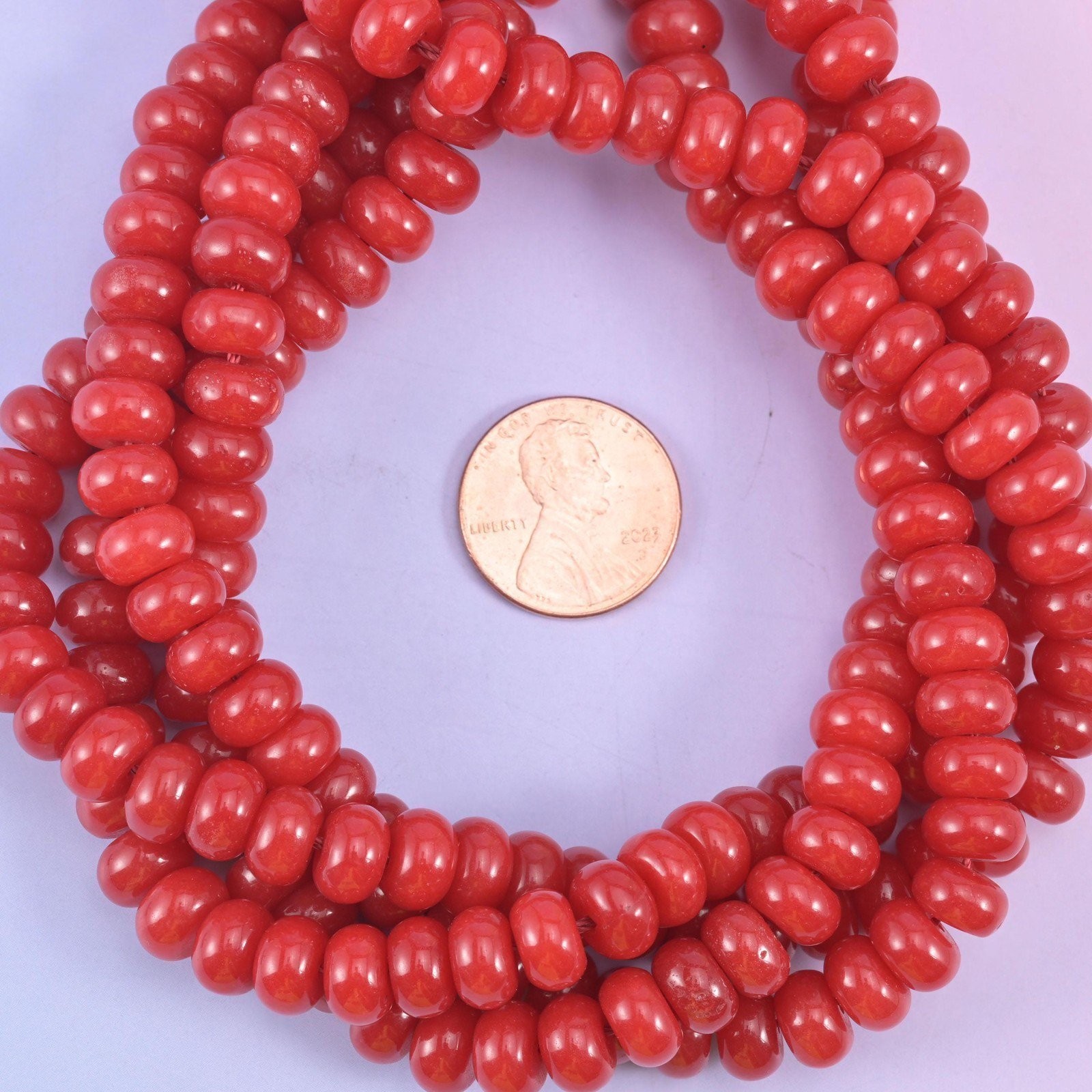 Red Dyed Jade Smooth Rondelle Beads Jewelry Making Size 5x8mm 15″ Strand