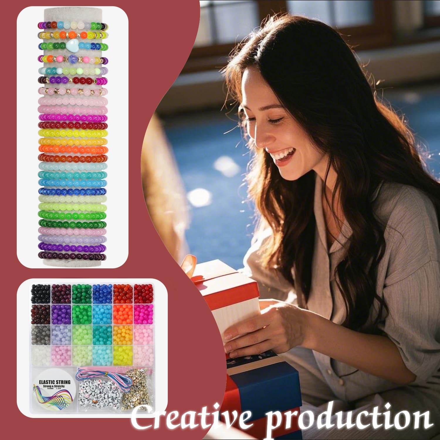 JULIMAIDONG 6mm Glass Beads for Bracelets 1400pcs, 24 6Mm, 6mm, 24Color