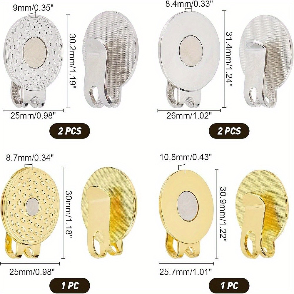 1bag 6pcs 2 style Zinc Alloy Golf Ball Maker Clip Flat Round & 31.4x26x8.4mm