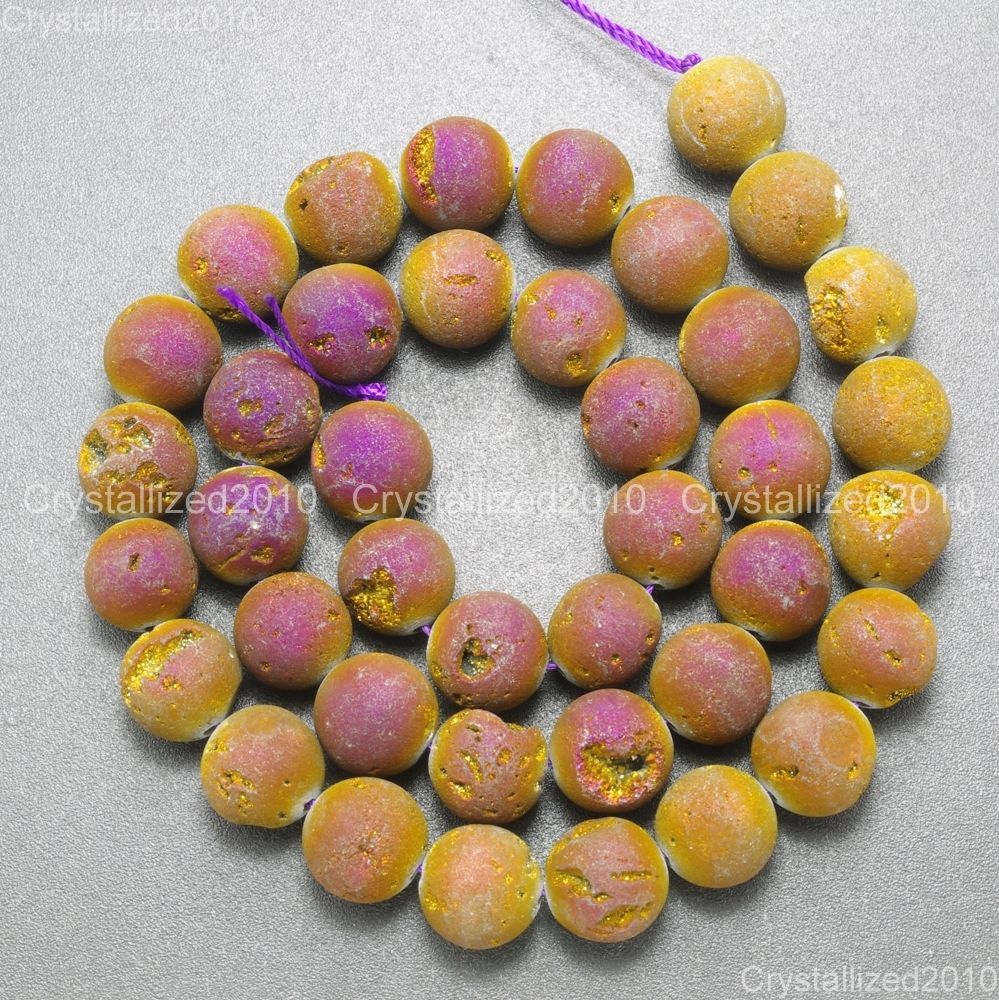 Metallic Titanium Coated Druzy Quartz Agate Gemstones Round Beads 8mm 10mm 15″
