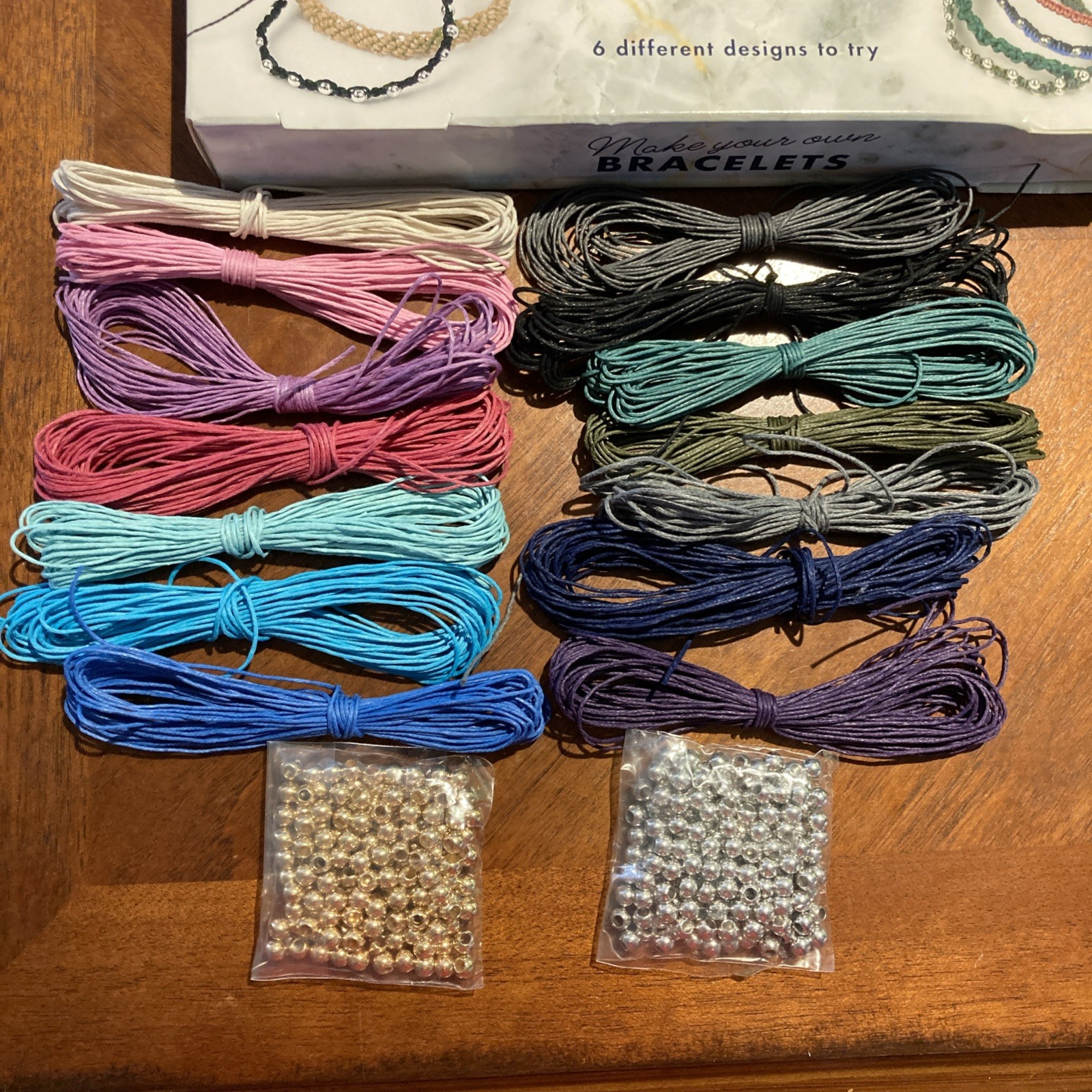 Bracelets Friendship Making Kit Waxed Cords Beads Teen/Adult + Instructions NEW