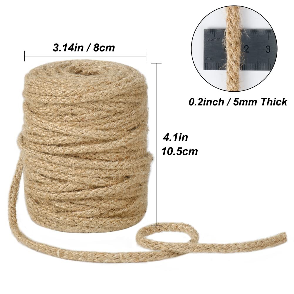 Tenn Well 5mm Jute Twine, 100 Feet Braided Natural Rope, Thick Twine for Craf…