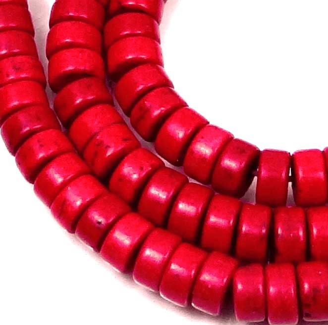 6mm Turquoise Heishi Rondelle Beads 16″ – Red