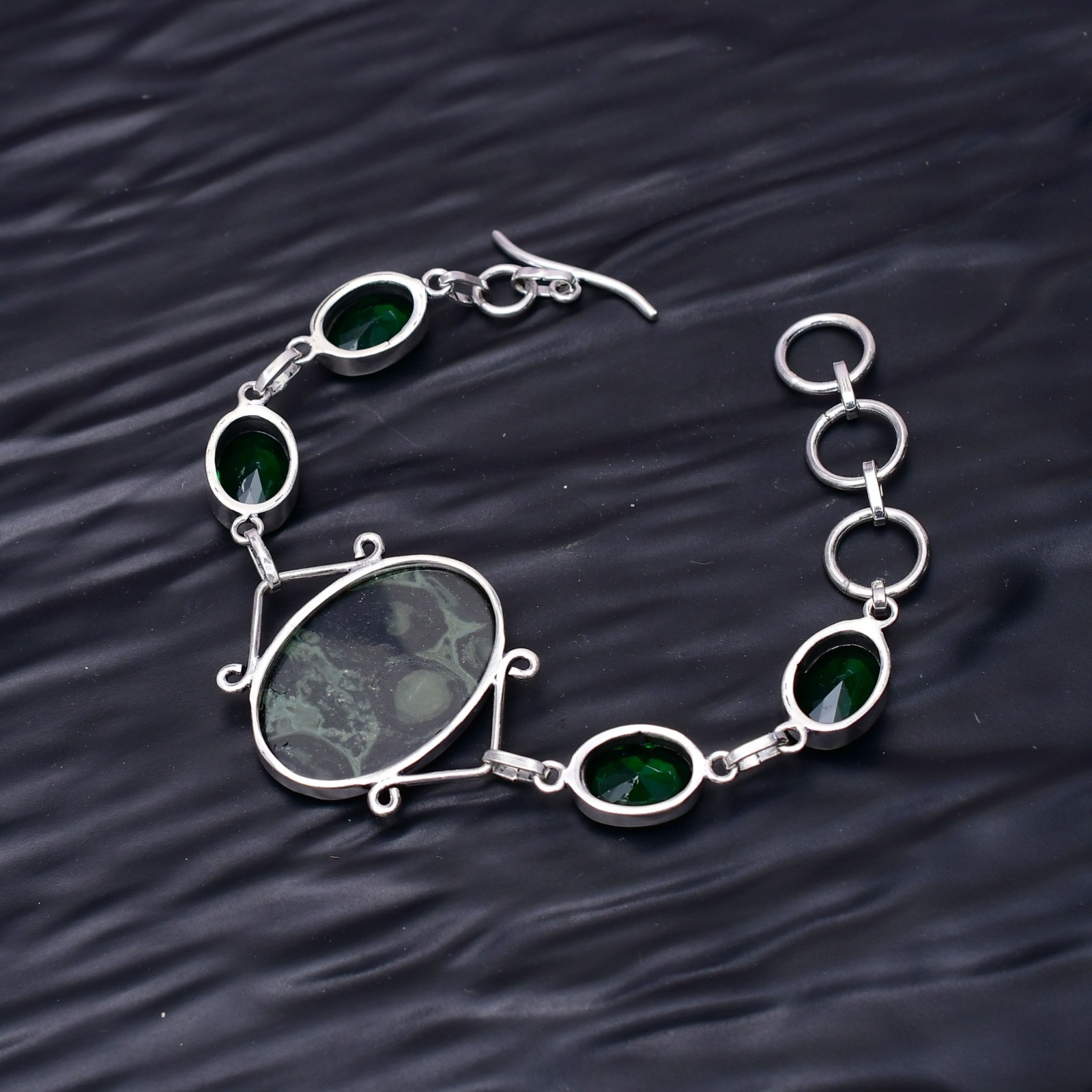 Star Galaxy Gemstone 925 Sterling Silver Handmade Bracelet Approx- 7-8″