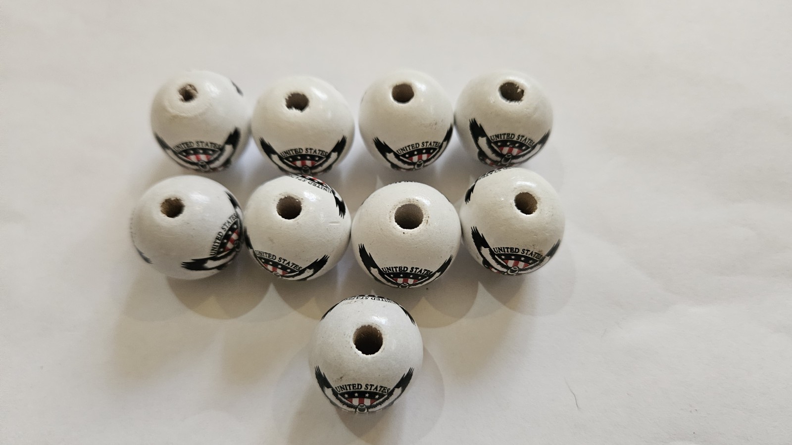 Lot 9 Wooden White Double Sided United States Eagle Round Flag Wooden Beads