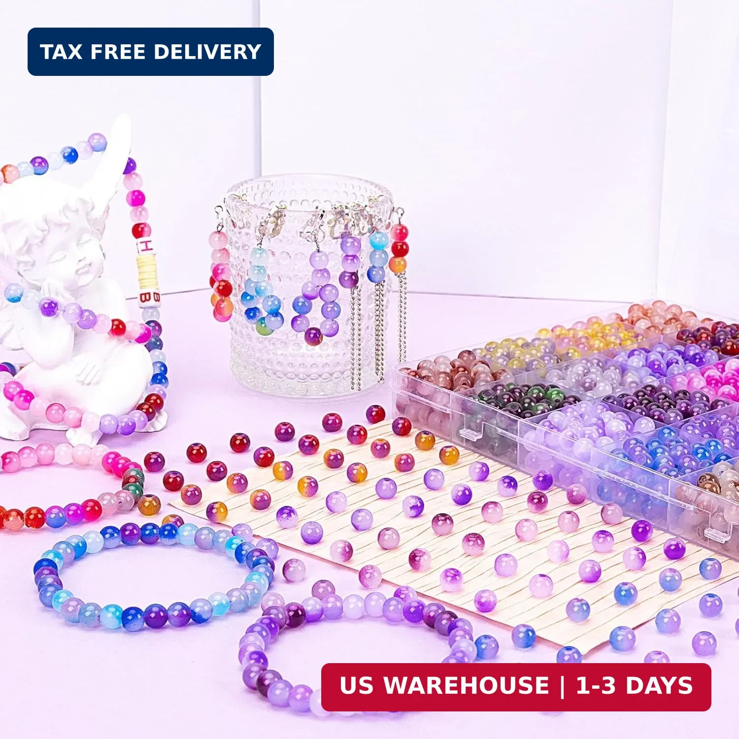 About 1200+ pcs 6mm Glass Beads Bracelet Making Kit, 24 Assorted Purple B