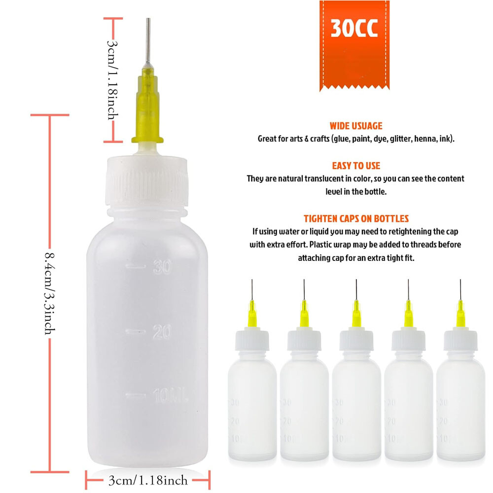 10pcs 30ml Needle Tip Bottles Set Squeeze Plastic Bottles Oil Liquid Glue Ink US