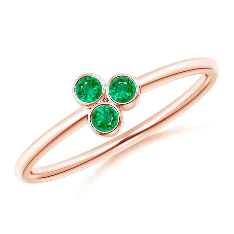 Round Chrome Diopside Gemstone Three-stone Bezel Ring 925 Sterling Silver