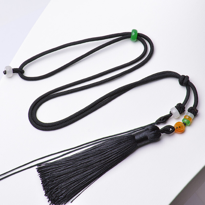 25″ silk thread knot cord hand-knotted pendant necklace with tassel jade bead