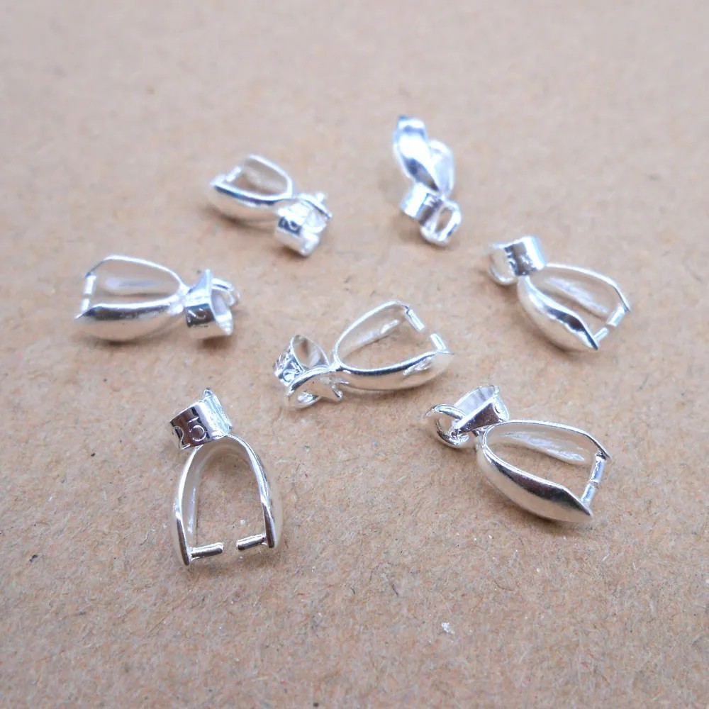 10PCS 925 Sterling Silver Bail Connector Pinch Clasp Pendant Jewelry Making DIY
