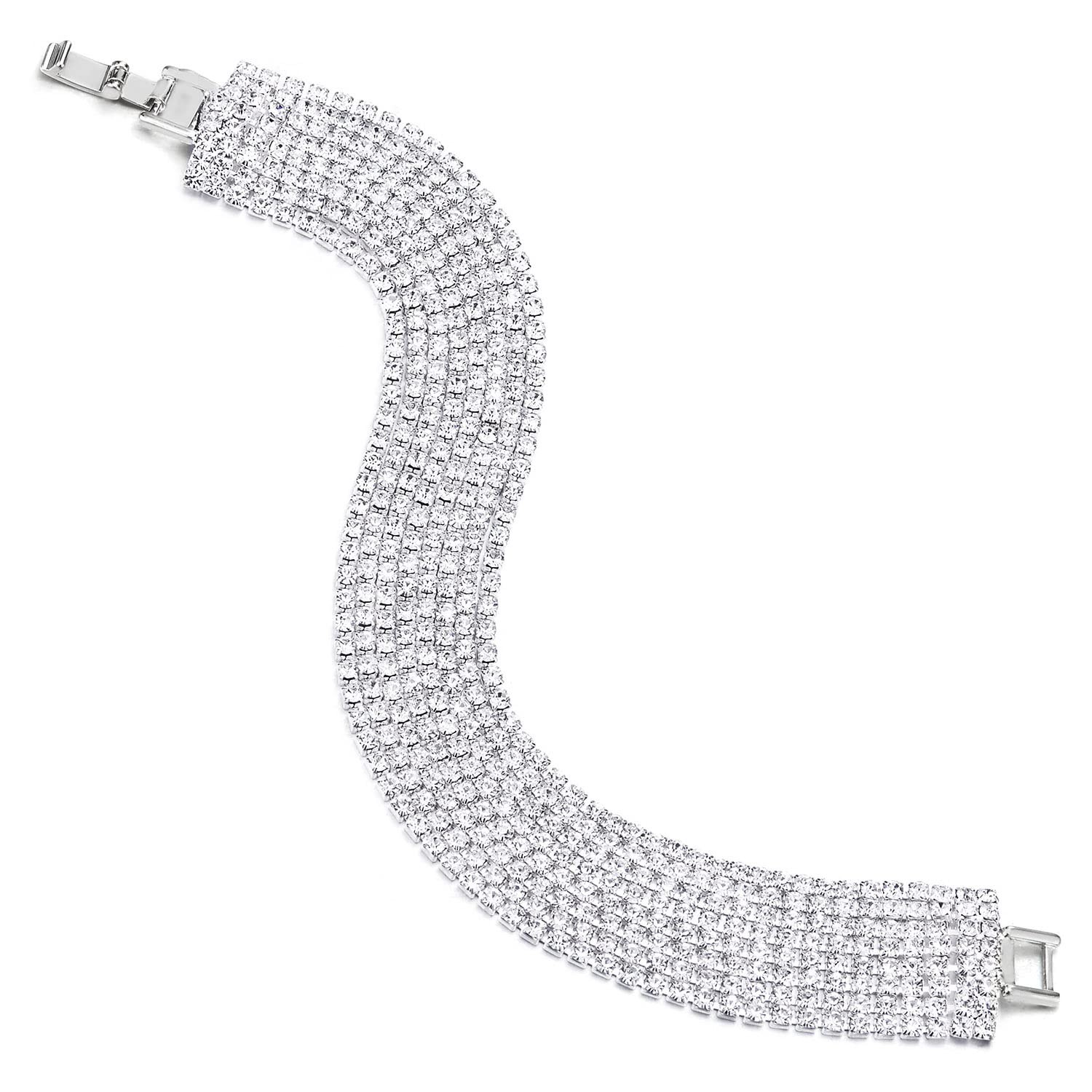 Womens Bling Bling Shinny Crystal Rhinestones Cluster Wide Bangle Bracelet