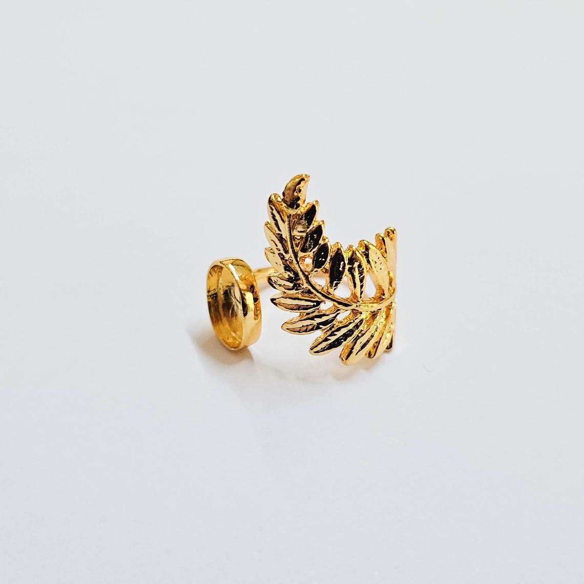 Fern Leaf Ring Blank Bezel Settings Cabochon 24K Shiny Gold Brass 11x9mm G37985