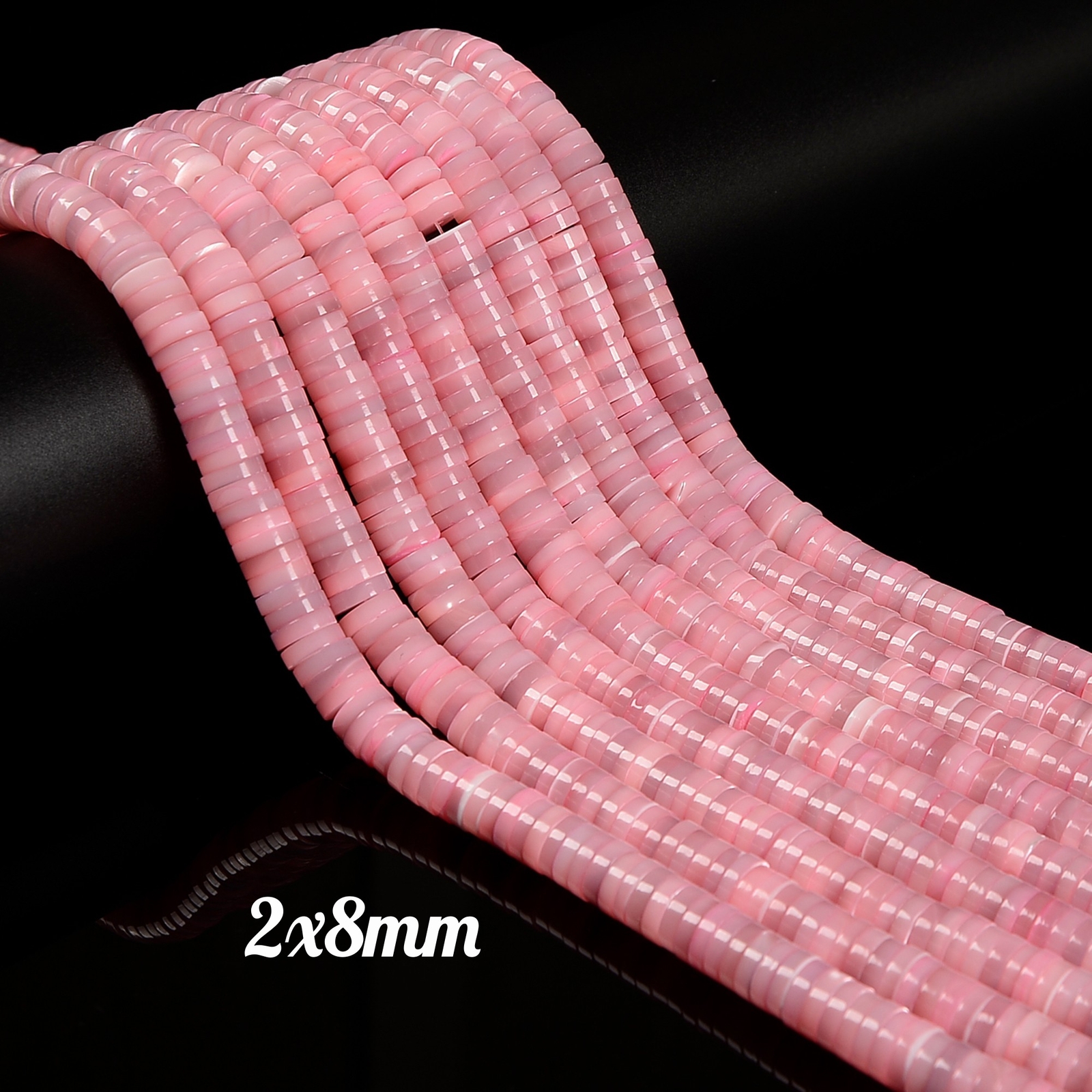 Pink Mother of Pearl MOP Shell Heishi Disc Beads 2x4mm 2x6mm 2x8mm 15.5″ Strand
