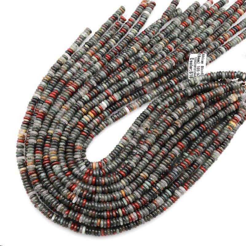 2x6mm Natural African Bloodstone Rondelle Heishi Spacer Beads for Jewelry Making