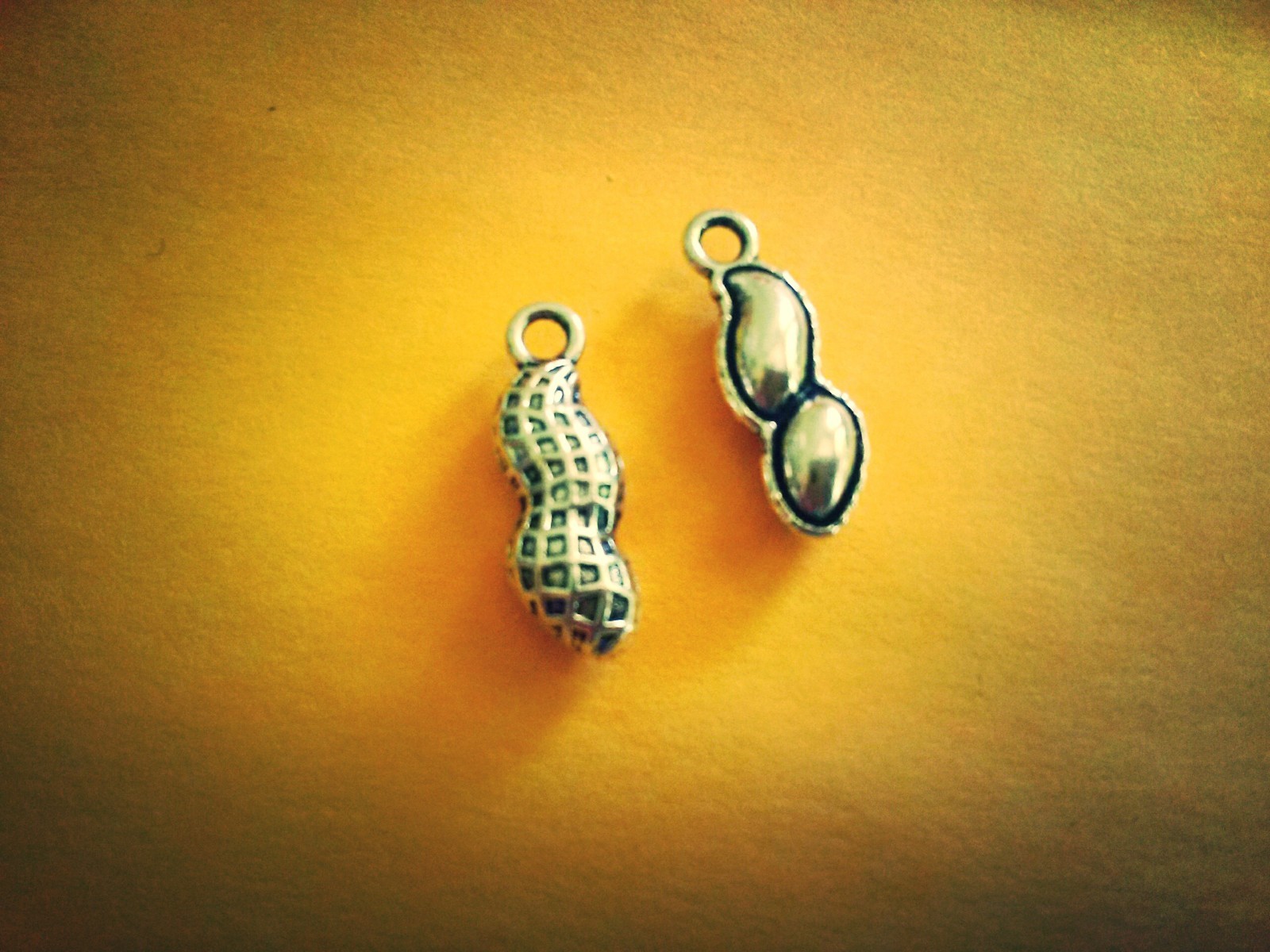 4 Peanut Charms Antiqued Silver Peanut Pendants 2 Sided Charms