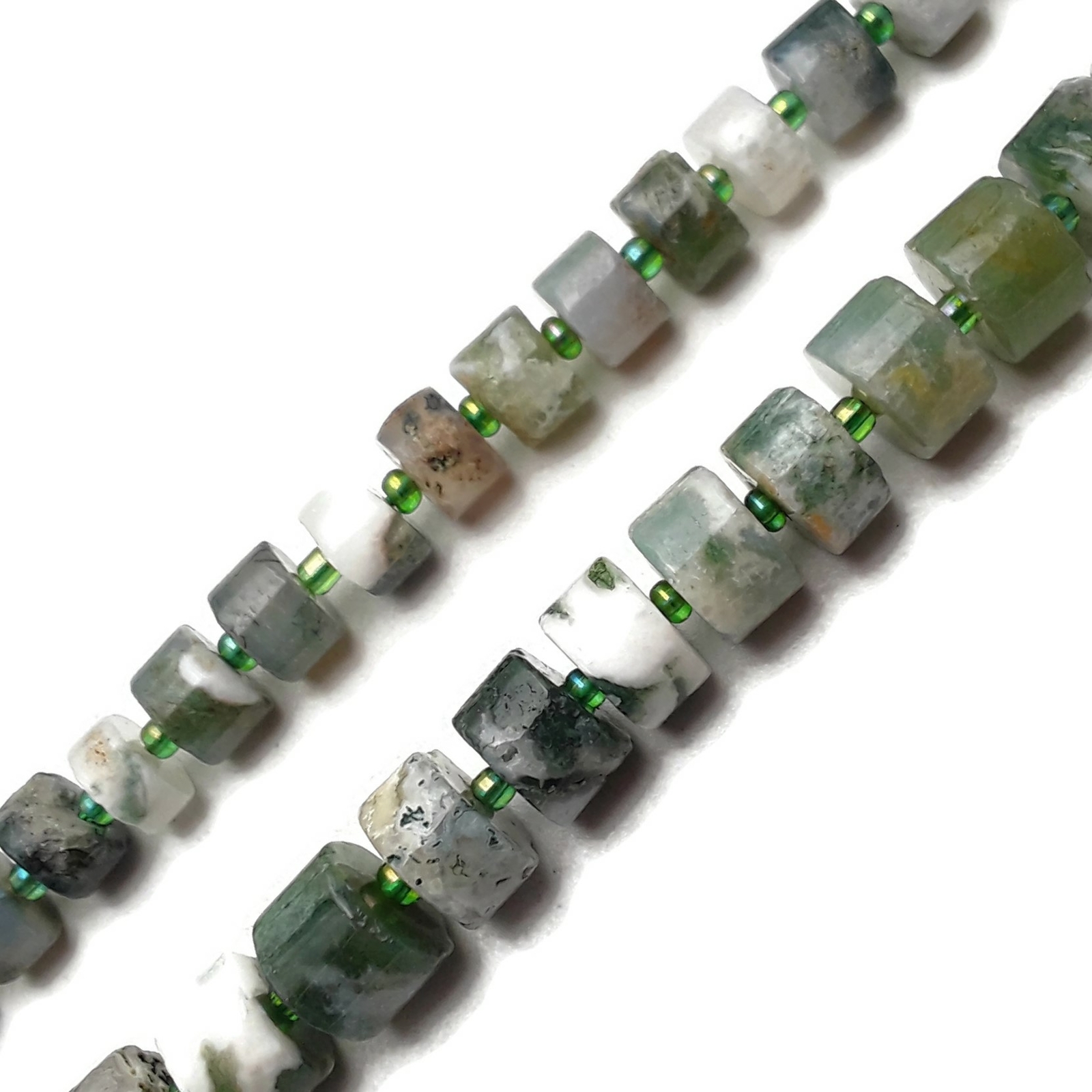 Green Moss Agate Smooth Rondelle Wheel Discs Beads 7-9mm 10-11mm 15.5″ Strand