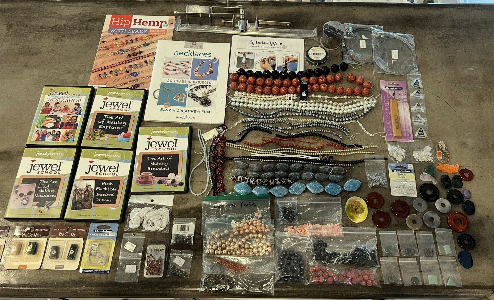 Lot Of Jewelry Making Supplies: Beads, Pendants, Tools, Books & DVD’s Gemstones