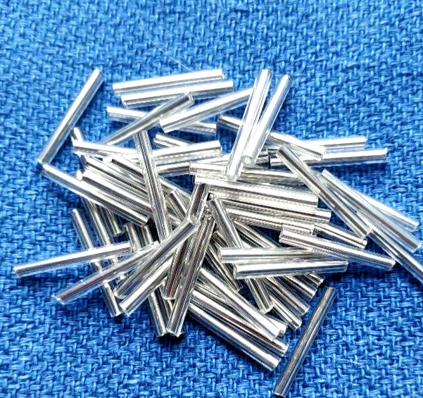 Czech 1″ BRIGHT SILVER 25mm STRAIGHT GLASS TUBE BUGLE BEADS 200 beads