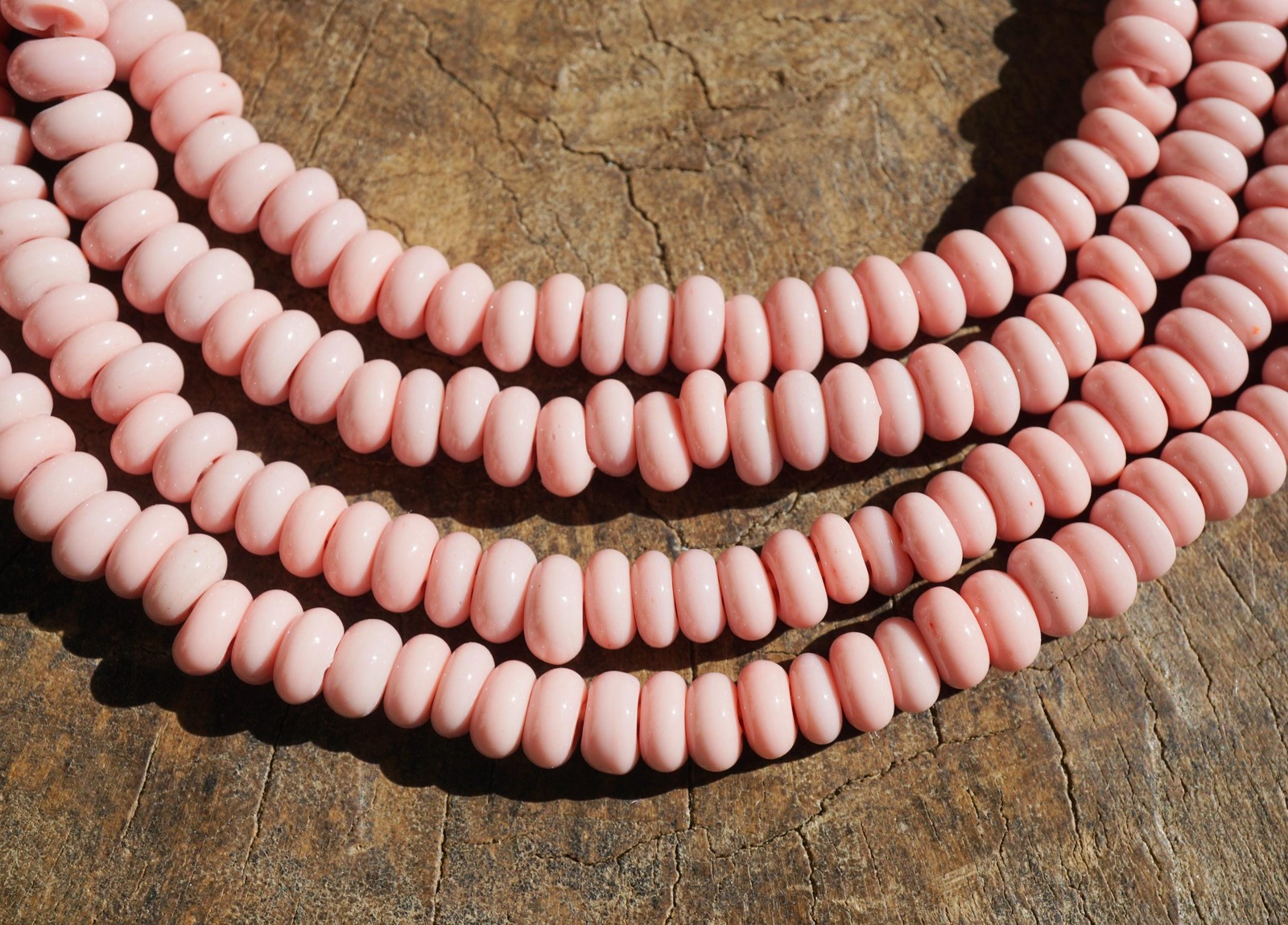 Pink Java Glass Beads (6-7mm) Donut Shape Artisan Made (2879A578) Indonesian