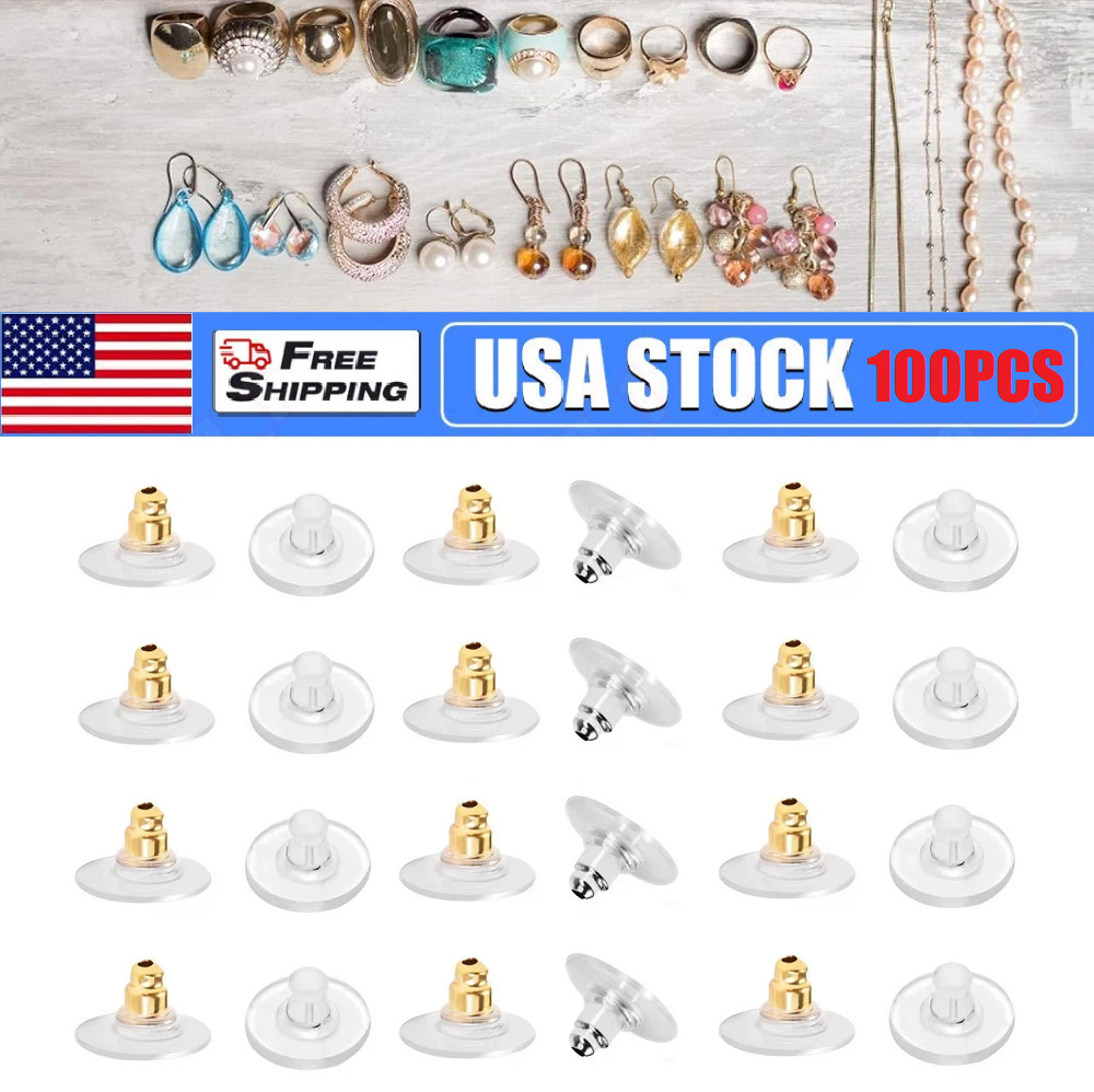 100× Earring Backs Bullet Clutch Lifters for Droopy Ears Studs Silver Gold Set