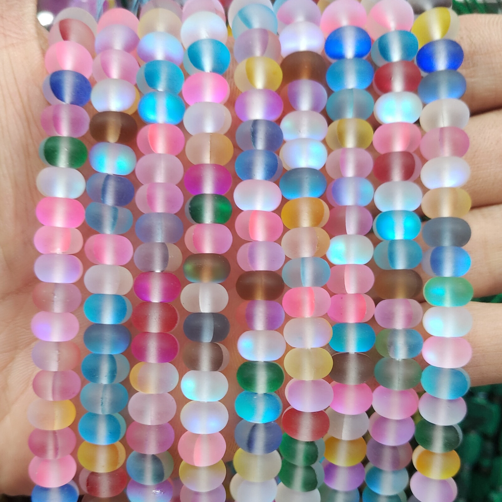 4x6mm/5x8mm Multicolour Frosted Mystic Aura Quartz Matte Rondelle Spacer Beads