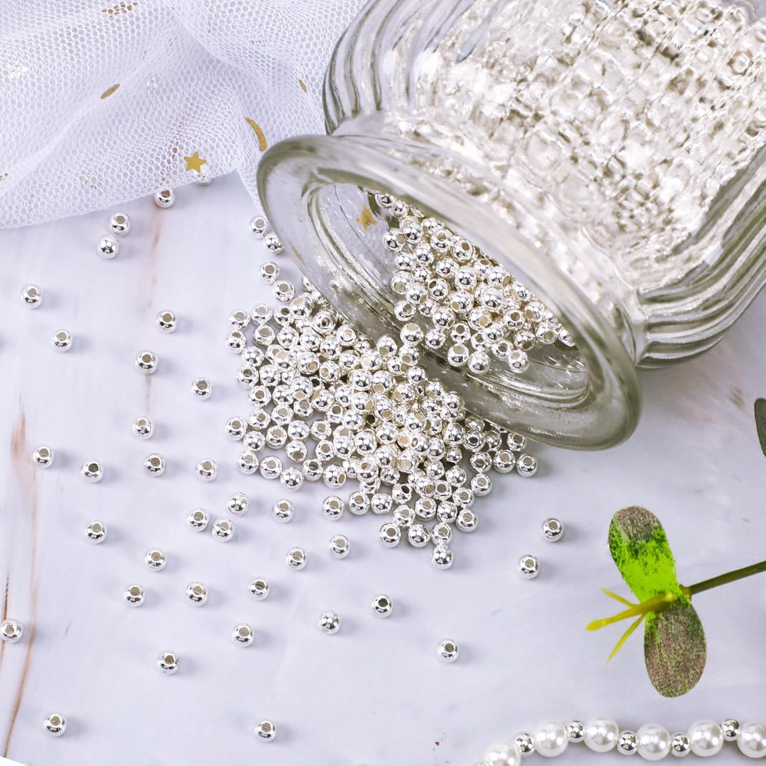 Small Silver Spacer Beads – 1200pcs, 4mm Smooth Round Beads for Jewelry Making,