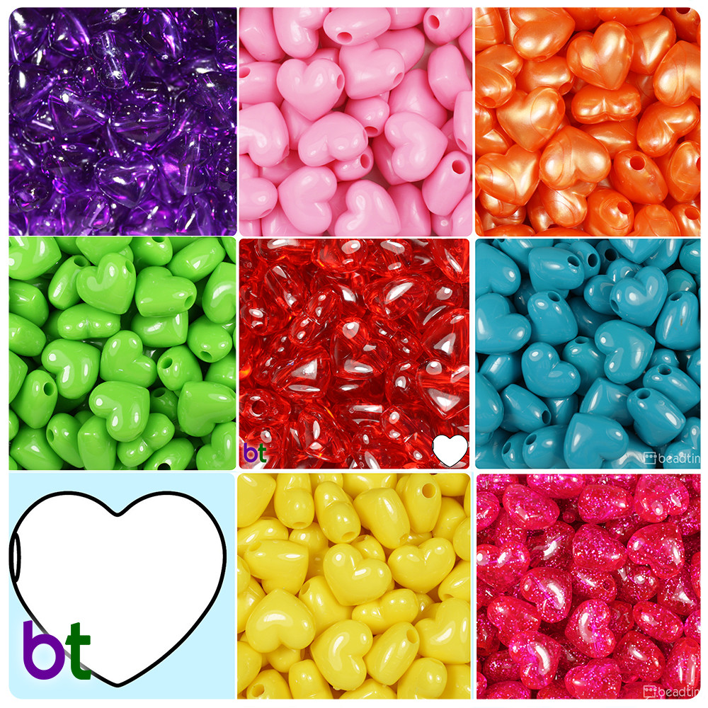 BeadTin Valentine 18mm Large Heart Pony Beads (24pcs) – Style choice