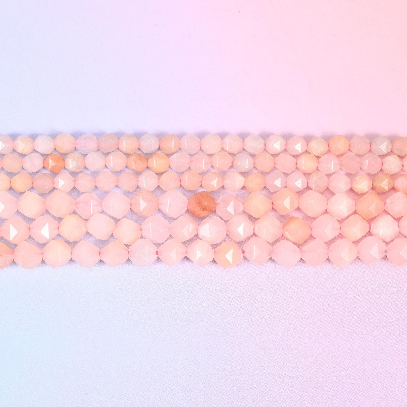 Pink Aventurine Beads: Faceted Diamond Star Cut, 6-10mm, 15.5 inch Strand