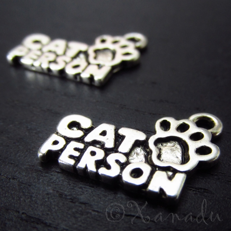 Cat Person Wholesale Antiqued Silver Plate Charms C5711 – 10, 20 Or 50PCs