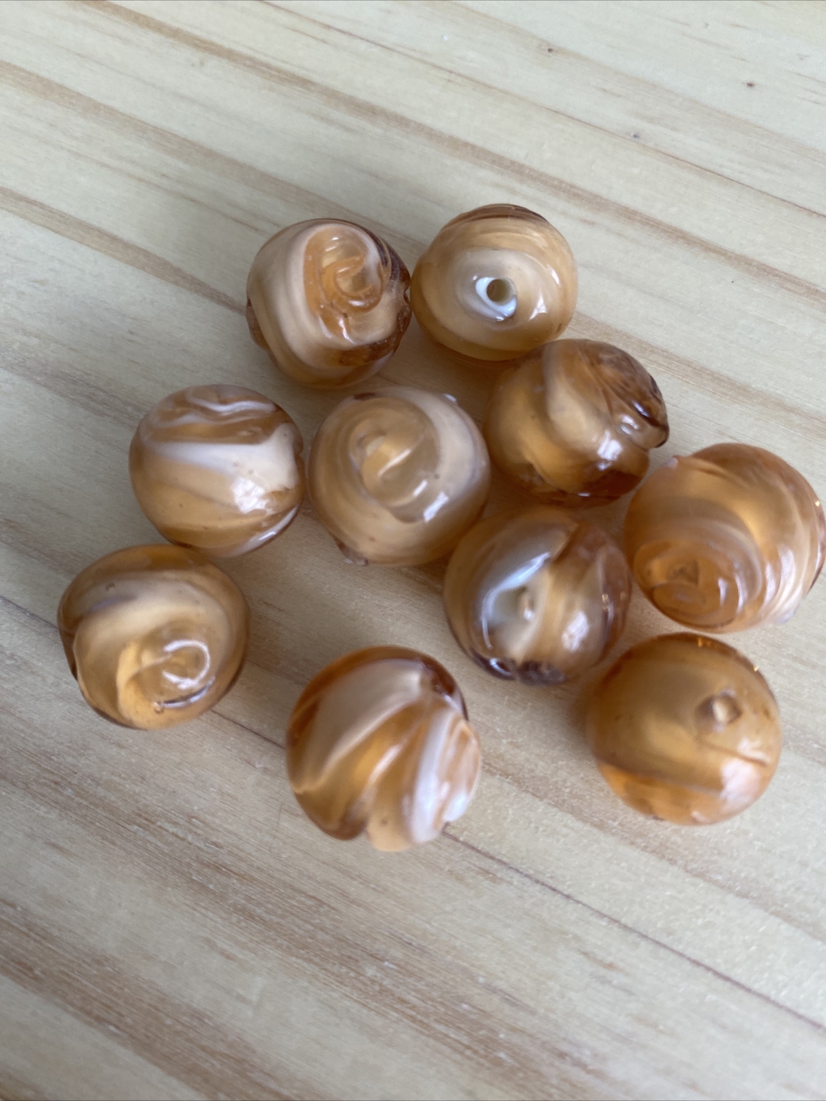 10 PEACH ORANGE SWIRL ROUND LAMPWORK Bumpy GLASS BEADS Approx 15mm,