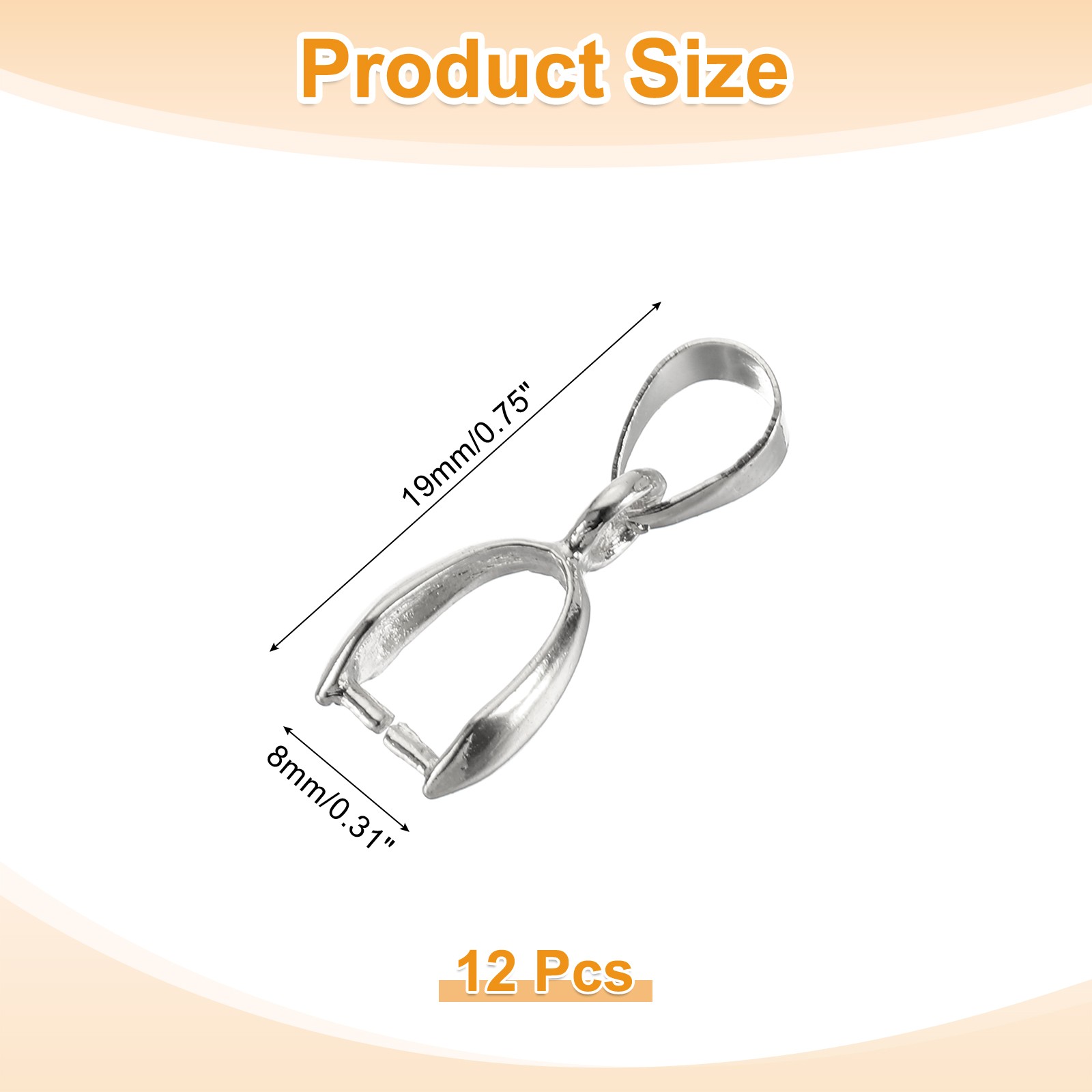 12Pcs Sterling Silver Bail Pinch Bail 8mmx19mm Clip Clasps Silver