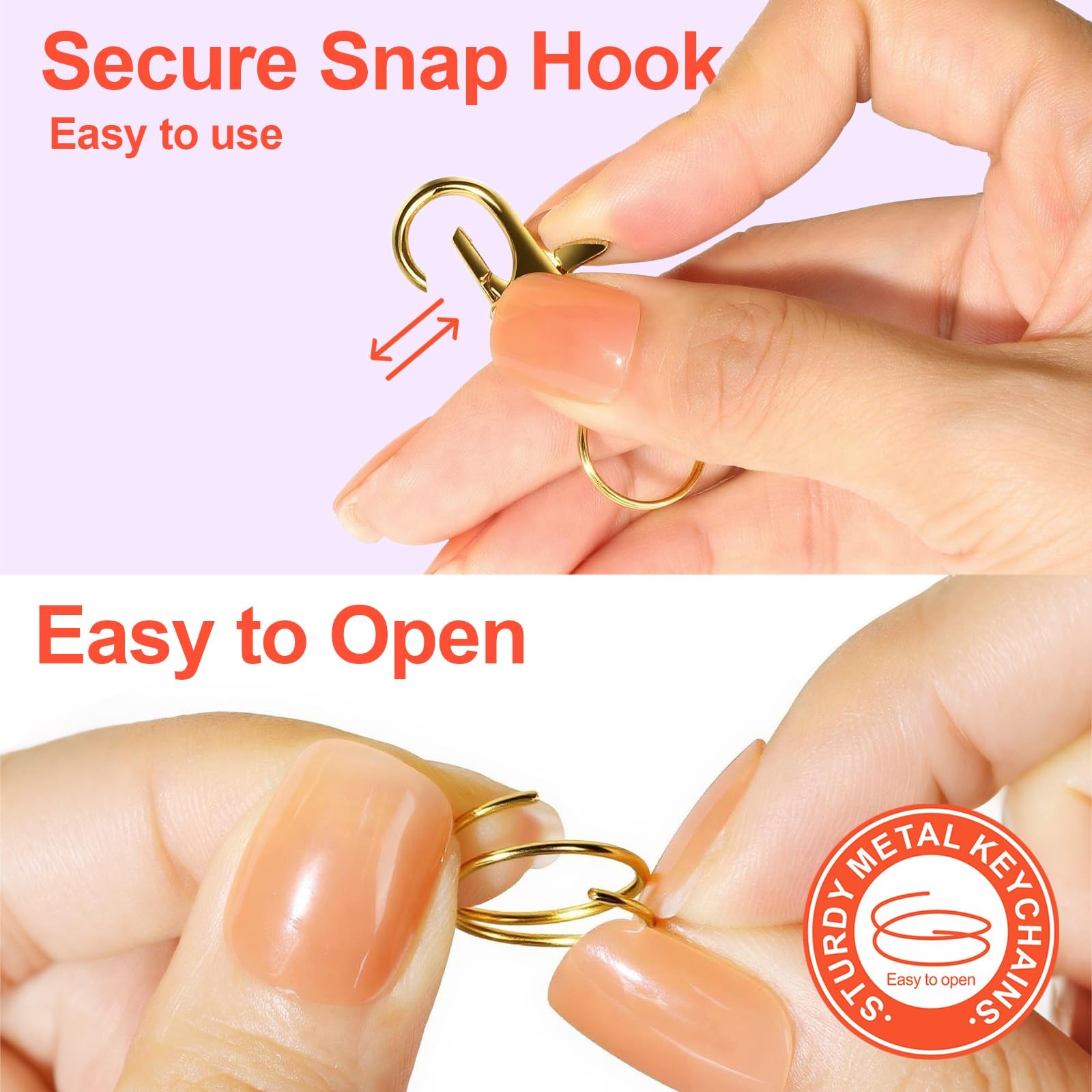 LEOBRO 100PCS Lobster Claw Clasps and Key Rings, 50PCS Keychain Clips Gold