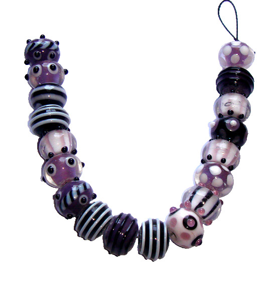 5 Strands Fancy Glass Beads, Jewelry making beads Purple mixed style, handmade