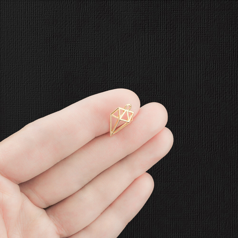 10 Diamond Charms Gold Tone Geometric Outline- GC429