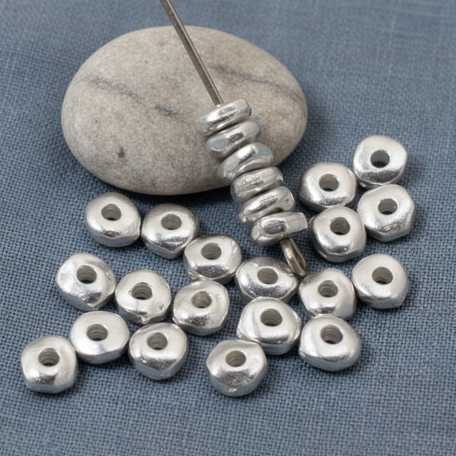 25 Bright Silver 5mm Nugget Beads – Small Organic Spacers for Handmade Jewelry