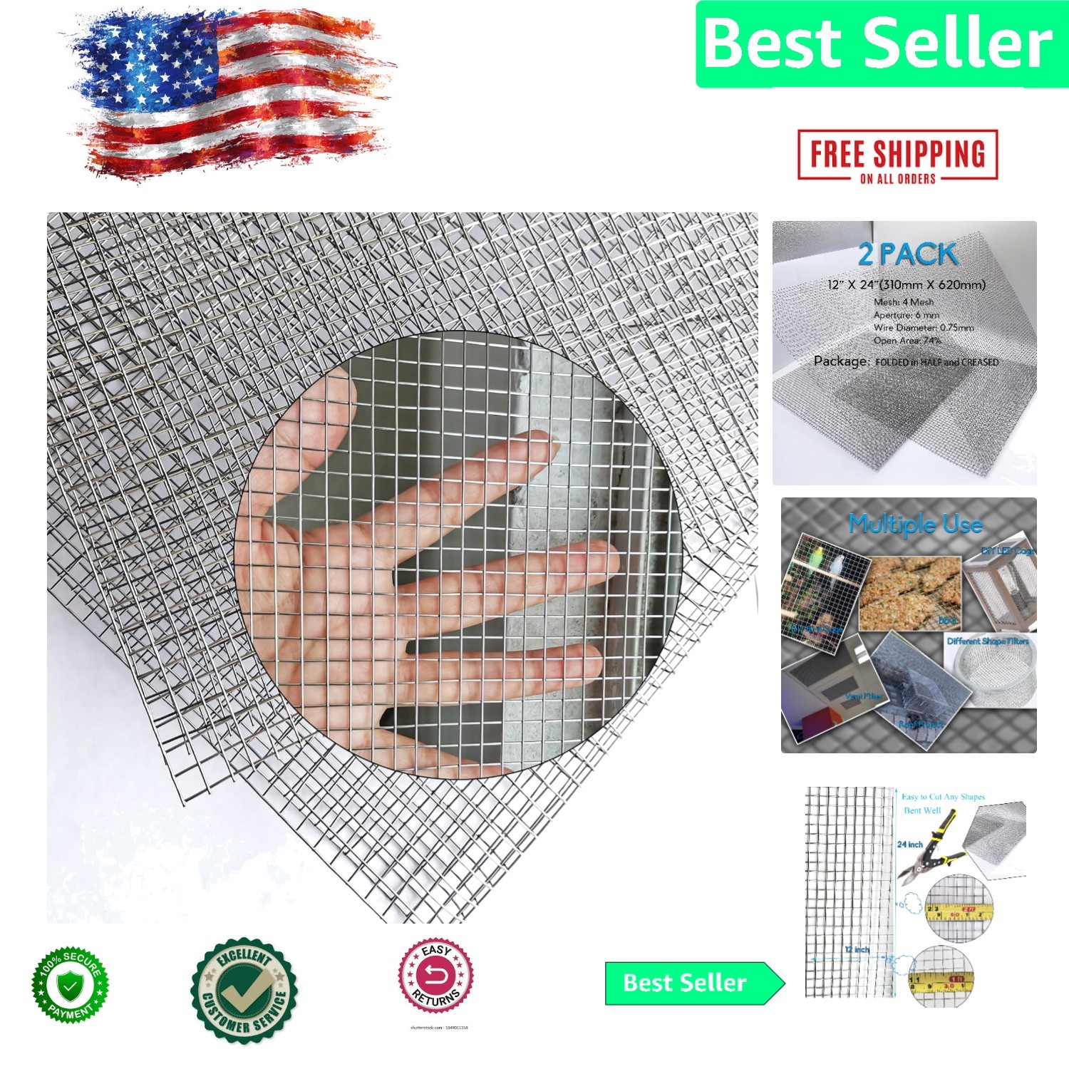Sturdy 2PACK Stainless Steel Wire Mesh 12″ x 24″ – Easy to Cut & Customizable