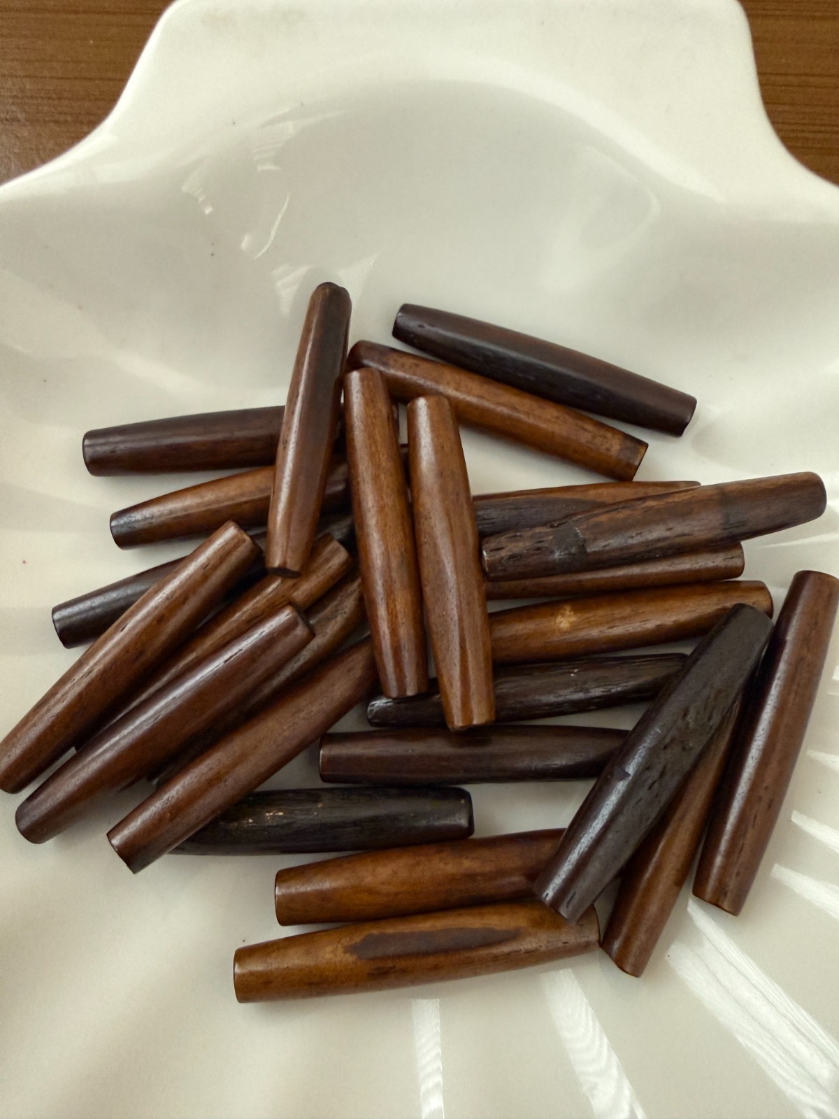 10 Beads Dark Brown Buffalo Bone Hair Pipe Tube Beads 1 1/2″